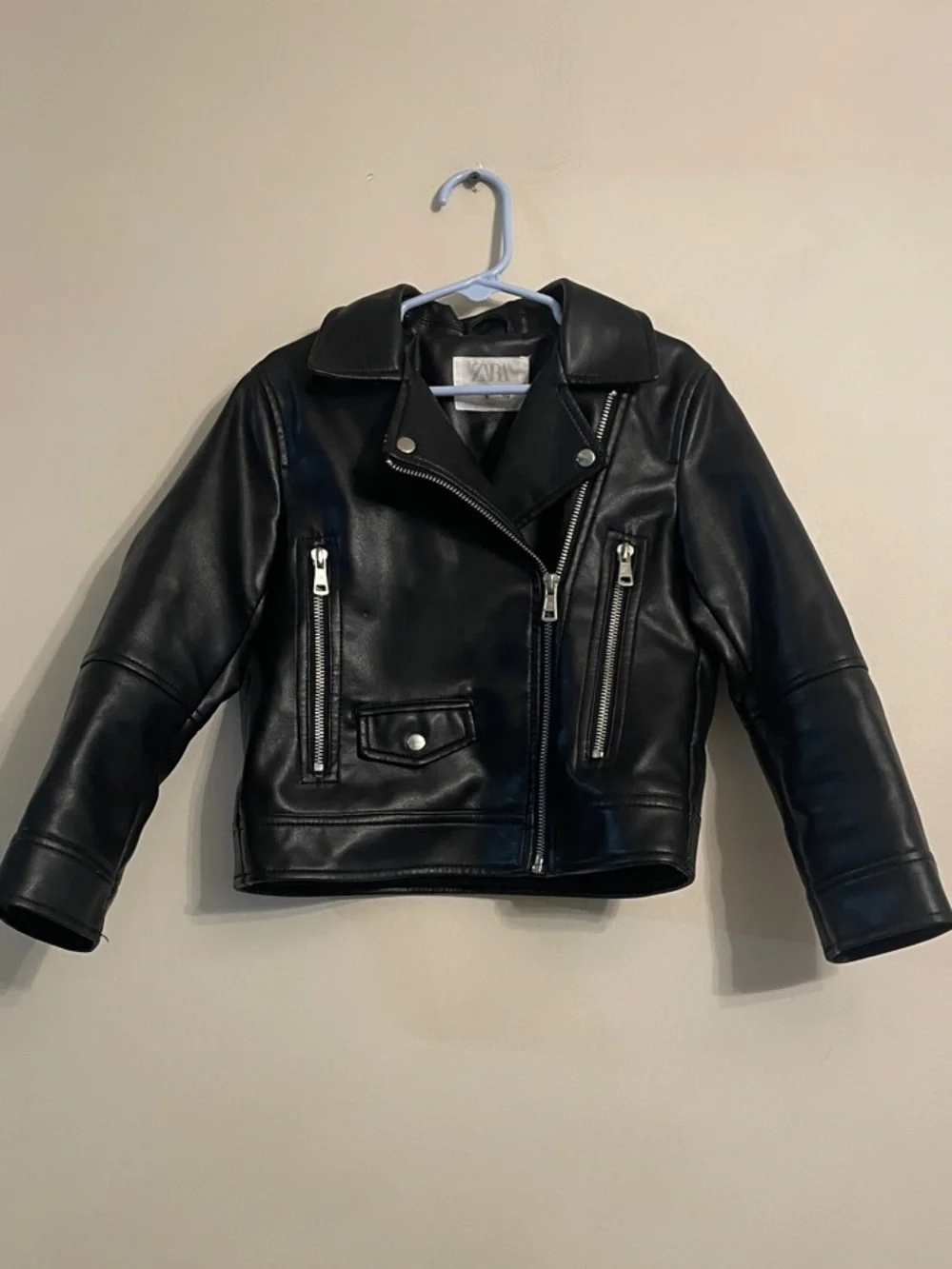 Zara Girls Black Faux Leather Moto Jacket Size 6 Biker Jacket